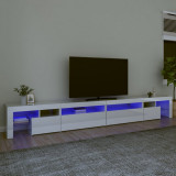 Comoda TV cu lumini LED, alb extralucios, 290x36,5x40 cm GartenMobel Dekor, vidaXL
