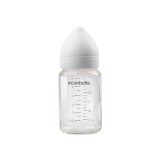 Biberon din sticla anti-colici mombella , 180 ml, cu tetină silicon s - flux lent (0-3 luni) - ivory