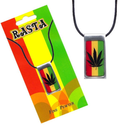Colier, plăcuță dreptunghiulară cu frunză de canabis, culori rastafariene foto