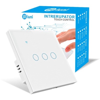 Intrerupator smart touch, WiFi, Sticla securizata, iUni 3G, 10A, Control vocal, Smart Life / Tuya, LED foto