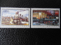Serie timbre locomotive trenuri cai ferate Belarus nestampilate foto