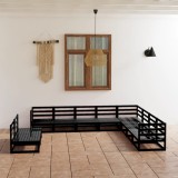 VidaXL Set mobilier de grădină, 10 piese negru lemn masiv pin 3075868