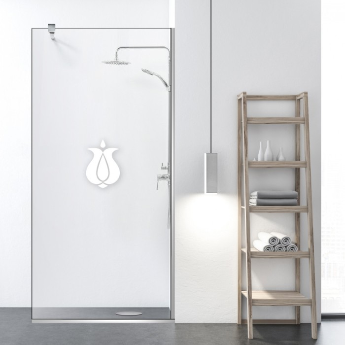 Paravan dus walk-in Aqua Roy &reg; INOX, model Tulip Art alb, sticla 8 mm clara, securizata, anticalcar, 140x195 cm