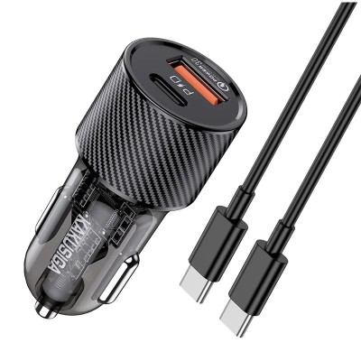 Incarcator auto Kakusiga, 60W, 1 port USB-C, 1 port USB-A, Incarcare Rapida 3.0 + Cablu Type C, Negru foto
