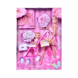 Papusa blonda cu copil, carucior si accesorii, ATU-087099, Plastic, Oem
