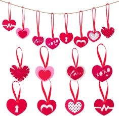 Set de 24 decoratiuni pentru Ziua Indragostitilor Jodsen, textil, rosu/roz/alb, 7 x 6 cm