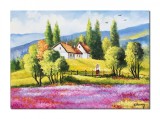 Cumpara ieftin Tablou peisaj cu lavanda pictat manual, Plaiuri mioritice, 70x50cm ulei pe panza, Constantin Feraru