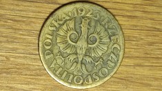Polonia - moneda de colectie istorica - 5 groszy / grosi 1923 W - varianta mai rara de alama