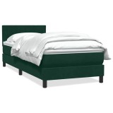 vidaXL Pat box spring cu saltea, verde &icirc;nchis, 90x210 cm, catifea 3316386