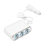 Adaptor bricheta auto tripla 12/24V, iluminata LED, cu intrerupator individual si 1 port USB, 5V, 2.1A