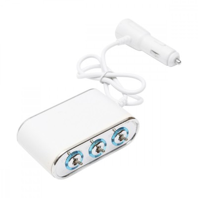 Adaptor bricheta auto tripla 12/24v, iluminata led, cu intrerupator individual si 1 port usb, 5v, 2.1a foto