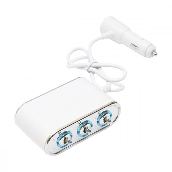 Adaptor bricheta auto tripla 12/24v, iluminata led, cu intrerupator individual si 1 port usb, 5v, 2.1a