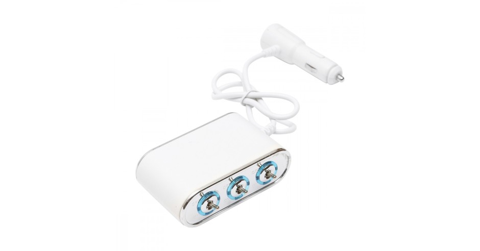 TURBOCAR Caricabatterie Auto USB – Tripla Porta 12/24V, 3 Uscite 5V, 2100mA, Con Presa Accendisigari, Bianco