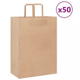 VidaXL Pungi de h&acirc;rtie 50 buc cu m&acirc;nere maro 32x17x44 cm