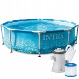 Piscina rotunda cu cadru metalic Beachside Metal Frame Intex 28208NP, 305x76 cm, cu pompa filtrare