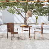 Set mobilier gradina 3 piese, poliratan maro, masa rotunda, scaune stivuibile
