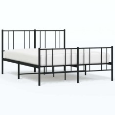 Cadru pat metalic cu tablie de cap/picioare, negru, 120x190 cm foto