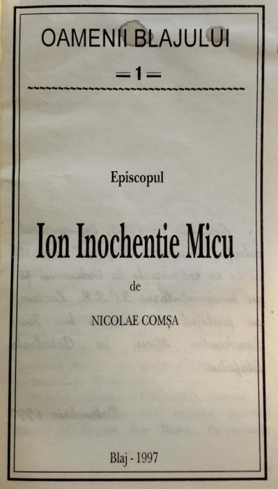 Nicolae Comșa, Episcopul Inochentie Miclu, Blaj, 1997