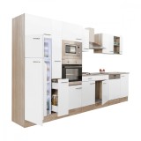 Mobilă de bucătărie Yorki 370, corp din stejar Sonoma, cu față alb satinat