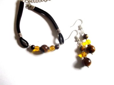 set bratara si cercei cu ochi de tigru si agate 41129 foto