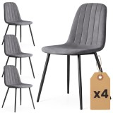 Set 4 scaune tapitate din catifea LUMO,46x44x87 cm,sezut matlasat,picioare metalice,maxim 130 kg,gri inchis