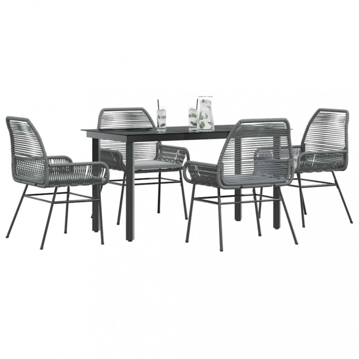 Gossi set de sufragerie de gradina 5 piese sticla poliratan gri