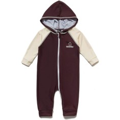 Costum de Baie cu Gluga, Tip Salopeta, pentru Bebelusi si Copii, UPF 50+, Protectie Solara Completa, Maro si Bej, Bonverano, 2-3 ani Maro 92-98 CM