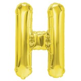 Balon folie metalizata litera h, flippy, 40 cm, umflati cu heliu sau aer, ambalaj individual, pai inclus, auriu