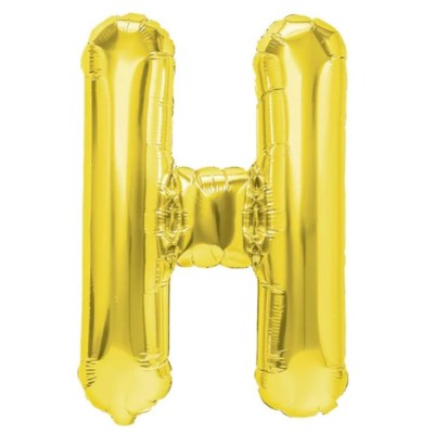 Balon folie metalizata litera h, flippy, 40 cm, umflati cu heliu sau aer, ambalaj individual, pai inclus, auriu foto