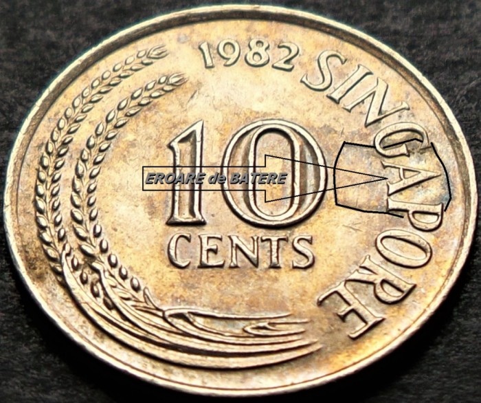 Moneda exotica 10 CENTI - SINGAPORE, anul 1982 * cod 5357 = EROARE de BATERE
