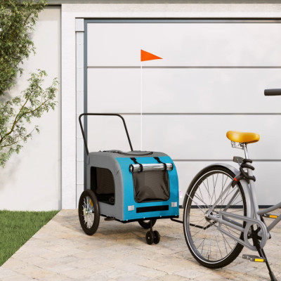 vidaXL Remorcă bicicletă animale companie, albastru/gri, oxford/fier foto