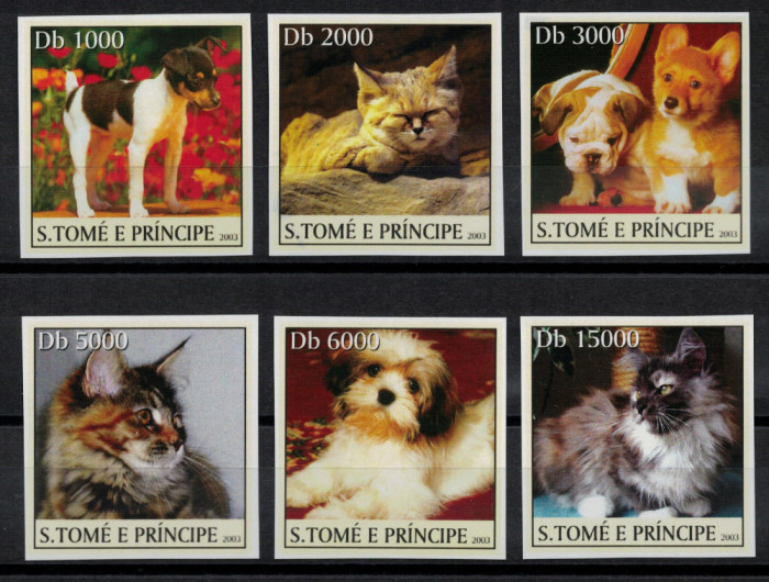S. TOME E PRINCIPE 2003 - Caini si pisici /serie completa MNH