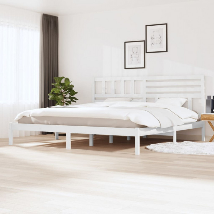 Cadru de pat Super King, alb, 180x200 cm, lemn masiv de pin GartenMobel Dekor