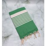 Prosop Plajă | Fouta |Tunis Verde Cu Dungi Albe 200 x 100 cm