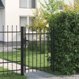Poartă de gard cu o ușă, v&acirc;rf arcuit, negru, 1 x 1,2 m, oțel