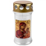 Lum&acirc;nare Decorativă, Model Iconă Maica Domnului, Culoare Alb, Material Parafină, Durată Ardere 38 Ore, Dimensiuni 6x14cm, Oem