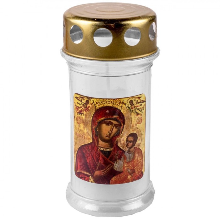 Lum&acirc;nare Decorativă, Model Iconă Maica Domnului, Culoare Alb, Material Parafină, Durată Ardere 38 Ore, Dimensiuni 6x14cm