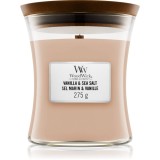 Woodwick Vanilla &amp; Sea Salt lum&acirc;nare parfumată cu fitil din lemn 275 g