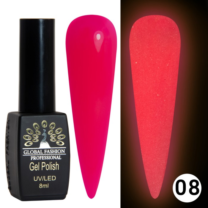 Oja semipermanenta Luminous, Global Fashion, fosforecenta, 8 ml, 08