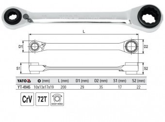 CHEIE INELARA DUBLA CU CLICHET 10X13X17X19mm, YATO YT-4945