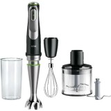 Mixer vertical Braun MQ9135XI, 1200 W, Pahar gradat 0.6 l, Tocator 0.5l, Tel, viteza variabila, Negru