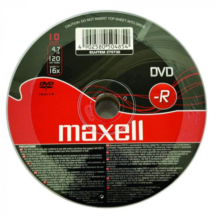 Set 10 DVD-R Inscriptibil Maxell, Capacitate 4.7 GB, Viteza 16x, DVD+R Maxell, DVD-R Printabil, DVD-R 16x4.7 GB, Maxell DVD-R 16x4.7 GB la Set, DVD-R