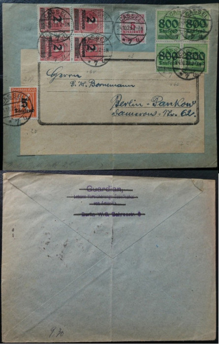 Germany Reich 1923 Postal History Rare Cover Mi.277 306 312 317 to Cassel DB.409