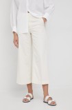 Drykorn pantaloni de bumbac femei, culoarea bej, lat, medium waist