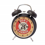 Ceas de masa desteptator Pufo Route 66, metalic, 15 cm, negru