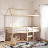vidaXL Pat &icirc;nalt cu acoperiș, 90x200 cm, lemn masiv de pin