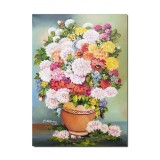 Tablou pictat manual, Vaza cu crizanteme, parfum de sarbatoare, 70x50cm ulei pe panza, Magistral