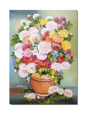 Tablou pictat manual, Vaza cu crizanteme, parfum de sarbatoare, 70x50cm ulei pe panza, Constantin Feraru foto