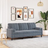VidaXL Canapea cu 3 locuri cu pernuțe, gri &icirc;nchis, 180 cm, catifea