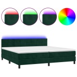 Cumpara ieftin Pat cu arcuri, saltea si LED, verde inchis, 200x200 cm, catifea